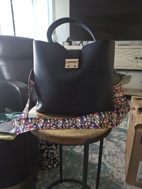 Black Women's Top-Handle Bag with Colorful Adjustable Strap